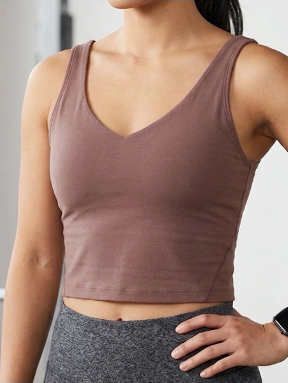 Rae Mode Smokey Taupe Brami Crop Tank Small Built In Bra Padded Athletic Top